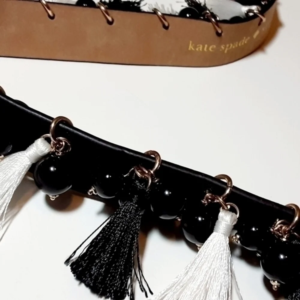 Kate Spade Saffiano Tassel Belt- Black, White M